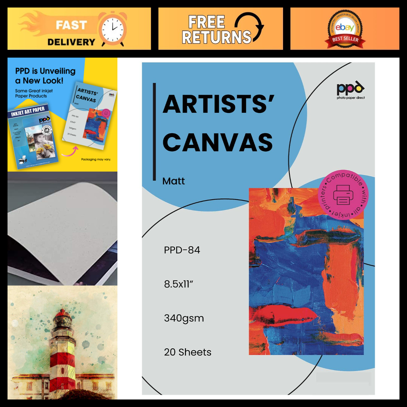 Printable Canvas Paper Sheets - 20 Pack, 8.5x11 Inkjet Fabric for DIY Projects