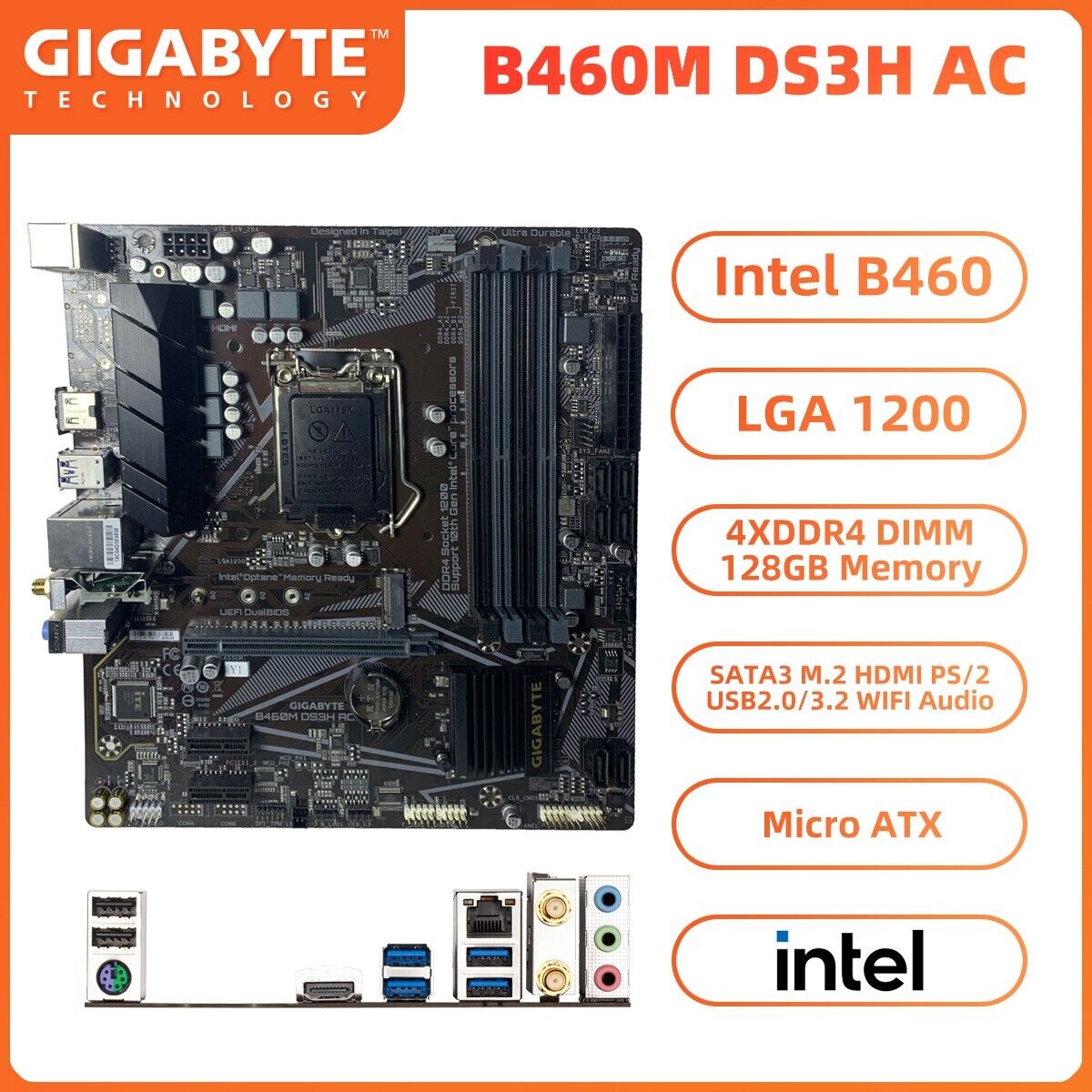 GIGABYTE B460M DS3H AC Motherboard M-ATX Intel B460 LGA1200 DDR4 SATA3 HDMI WIFI