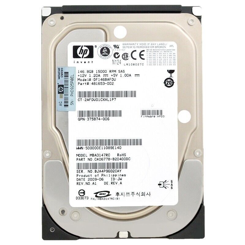 Hard Drive HP DF146BAFDU 146GB 15000RPM Sas 3.5" Inch 481653-002