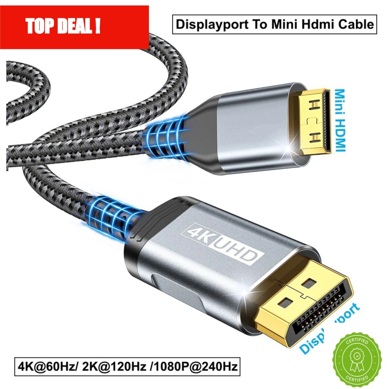 DisplayPort to Mini HDMI Cable 4K 60Hz DP to Mini HDMI Adapter Cord