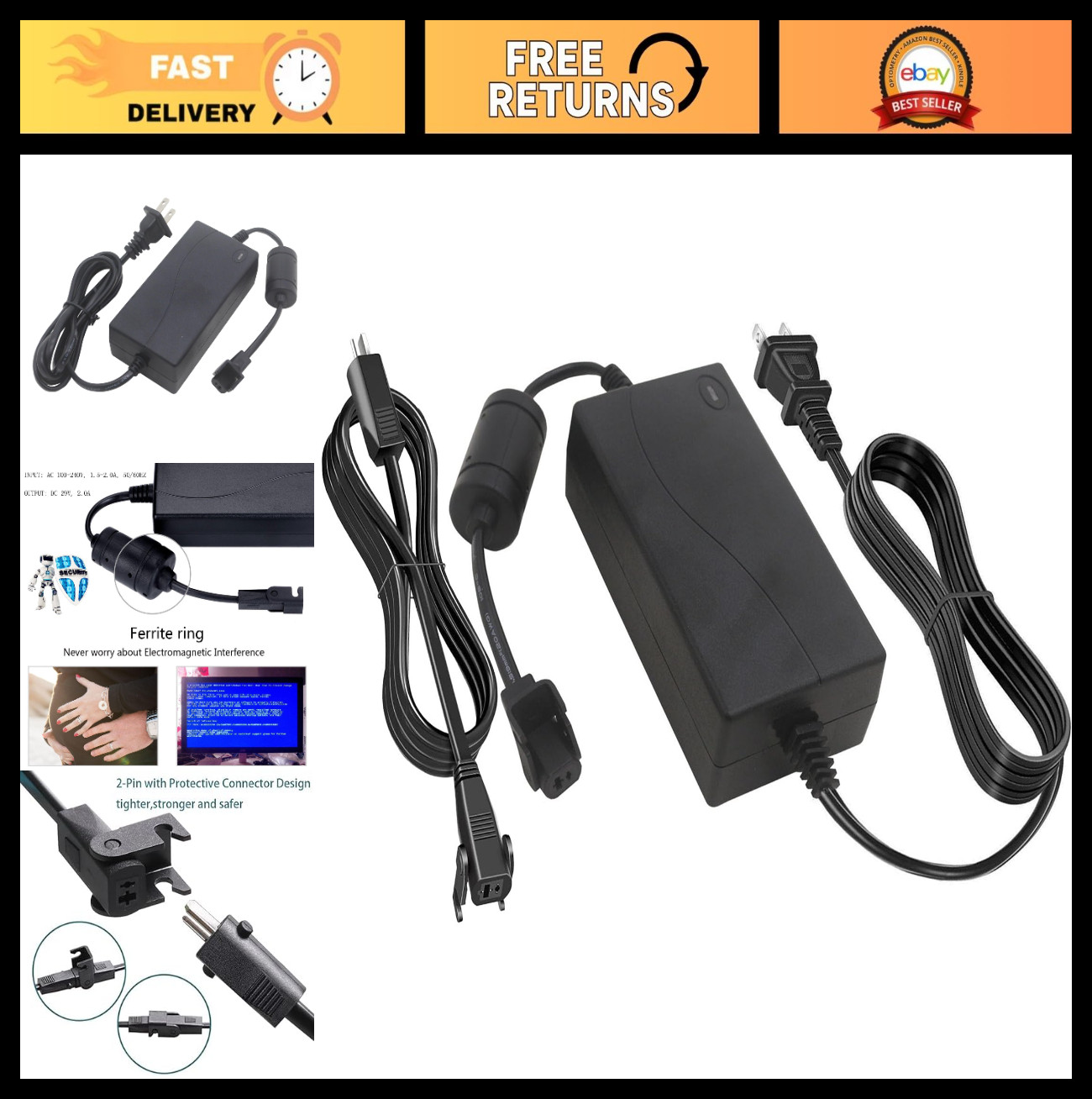 Universal Recliner Power Cord - 2-Pin Adapter & Extension for Lift Chairs, Sofas