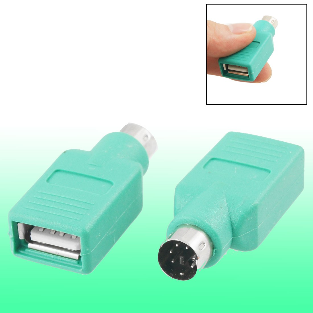 2 x Mini 6 Pin DIN PS/2 to USB Port Mouse Adapter Connector Green