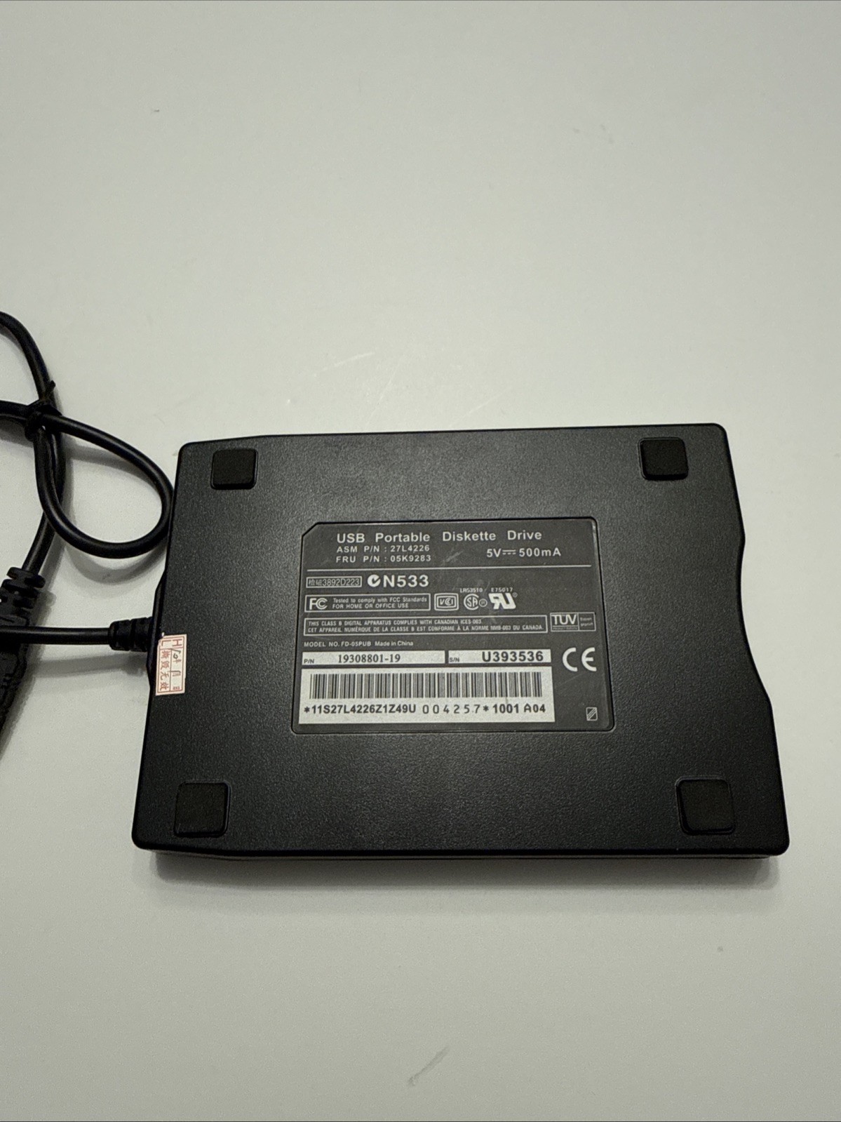 IBM / TEAC USB Portable Floppy Diskette Drive FD-05PUB 27L4226 05K9283