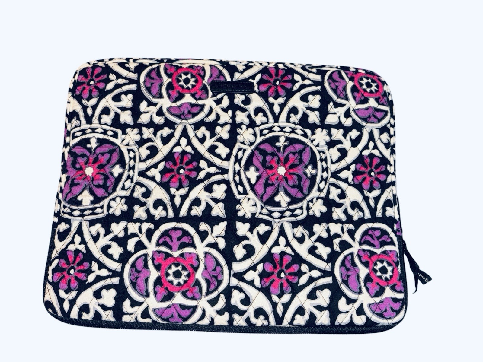 Vera Bradley Flora Medallion Quilted Laptop Sleeve Black White Purple