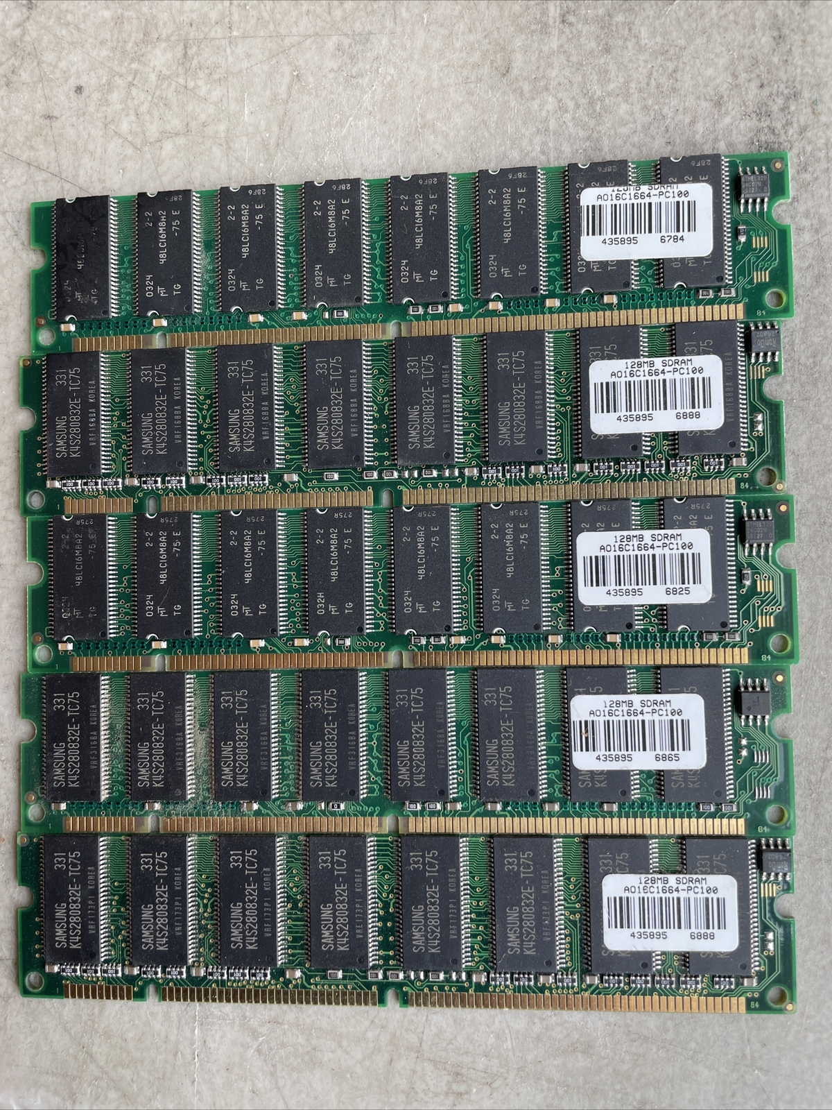 Lot of 5 Samsung AO16C1664-PC100 A016c1664-pc100 128MB 168-Pin Memory