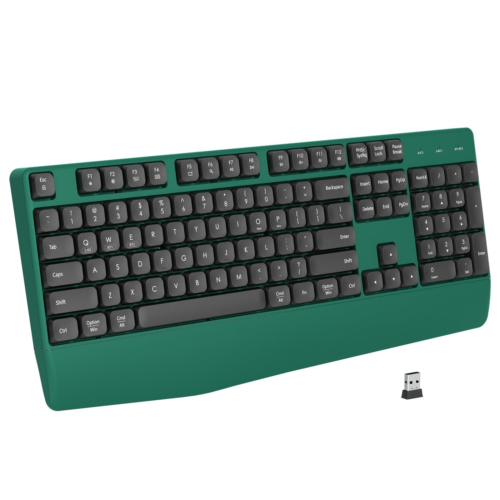 Ergonomic Wireless Bluetooth Keyboard With Wrist Rest Computer PC Mac Green