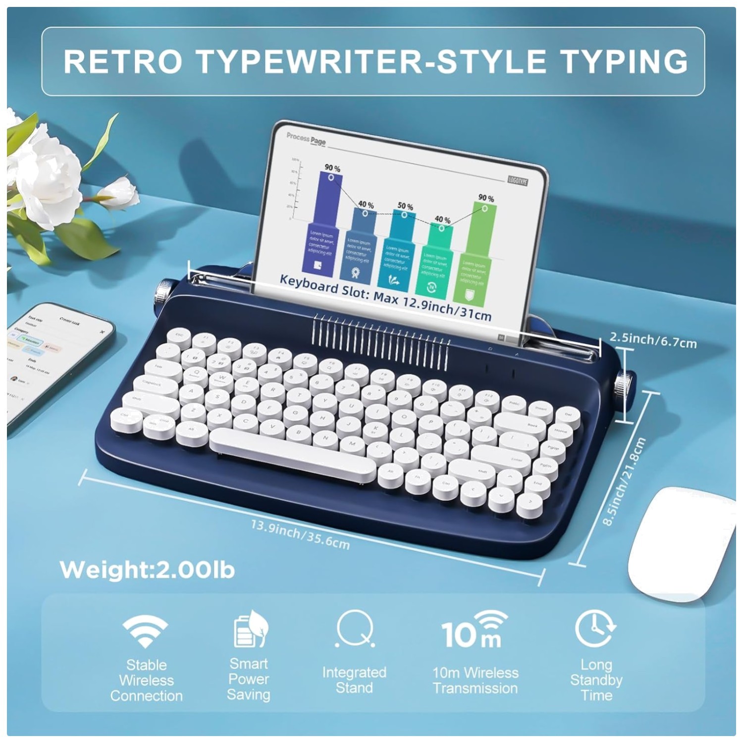 ACTTO B303 Wireless Retro Typewriter Bluetooth Key