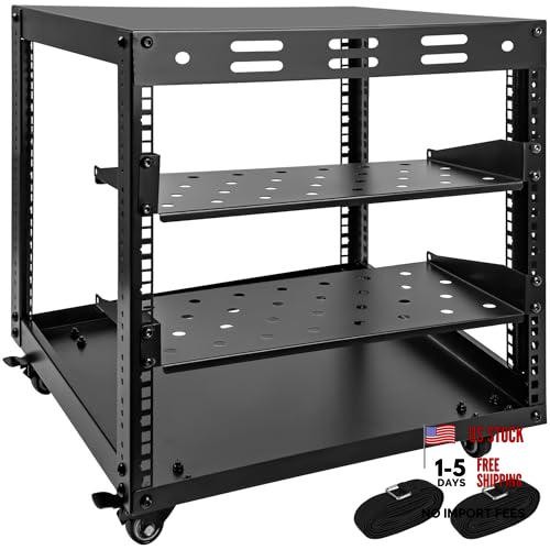 Upgraded 10U Server Rack - 19.7”L x 18.8”W x 23.4”H Open 10U with 2 shelves