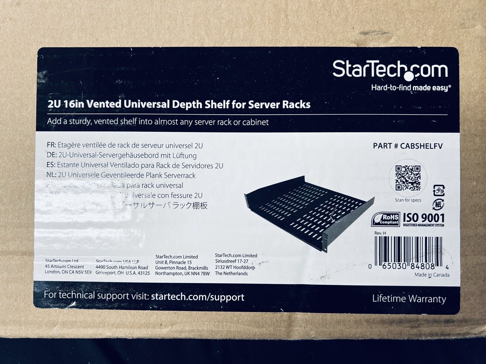StarTech.com 2U 16in Universal Vented Rack Mount Cantilever Shelf - Fixed Server