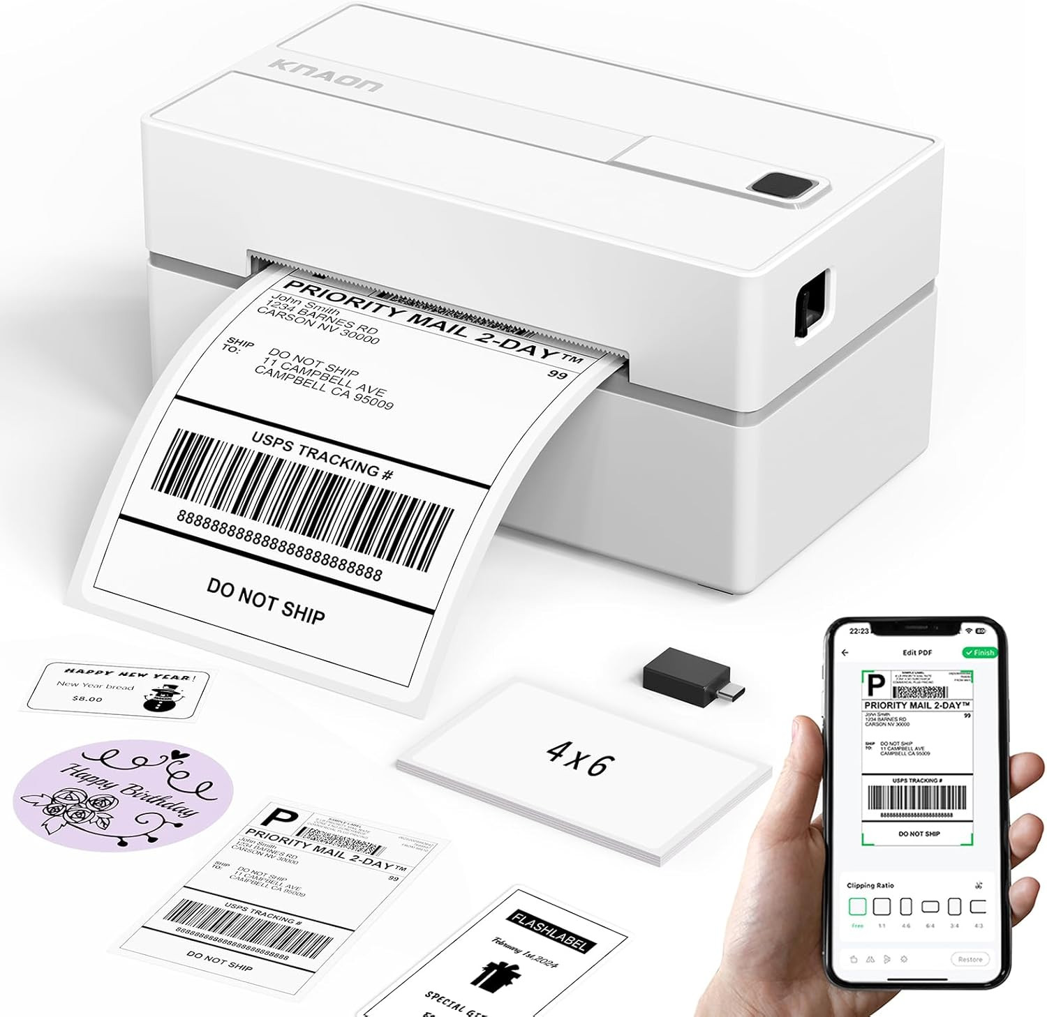 Bluetooth Thermal Shipping Label Printer, 4X6 Portable Thermal Address Label Pri