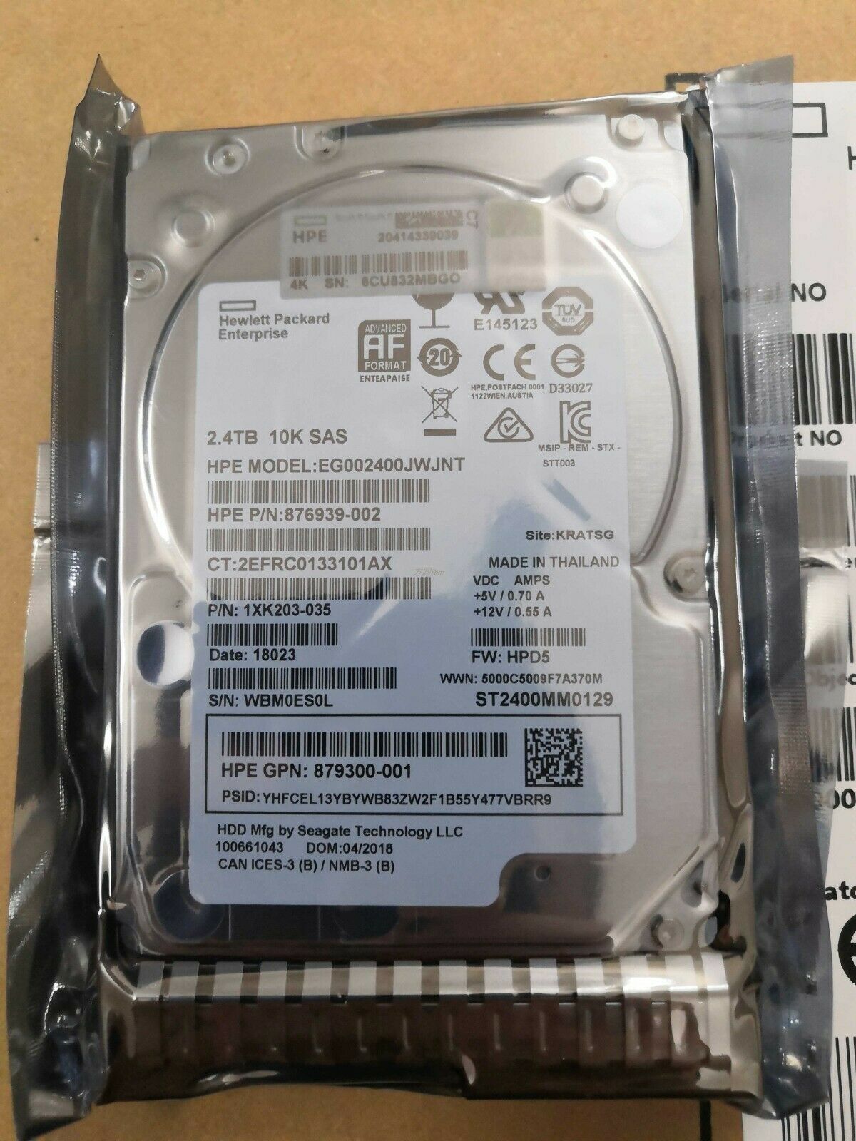 HPE 2.4TB 12G SAS 10K 2.5" SFF 512e ENT DS HDD 881457-B21 881507-001