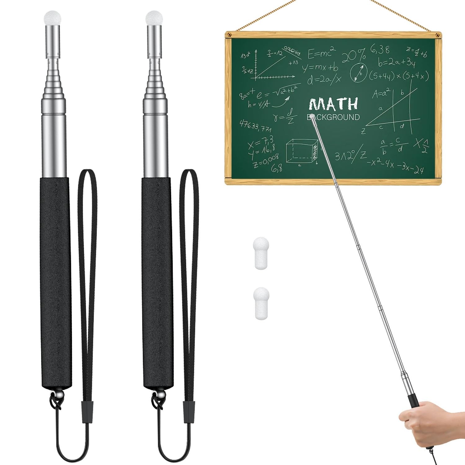 Uniclife 2 Pack Retractable Teacher Pointer Stick for Classroom Telescopic White