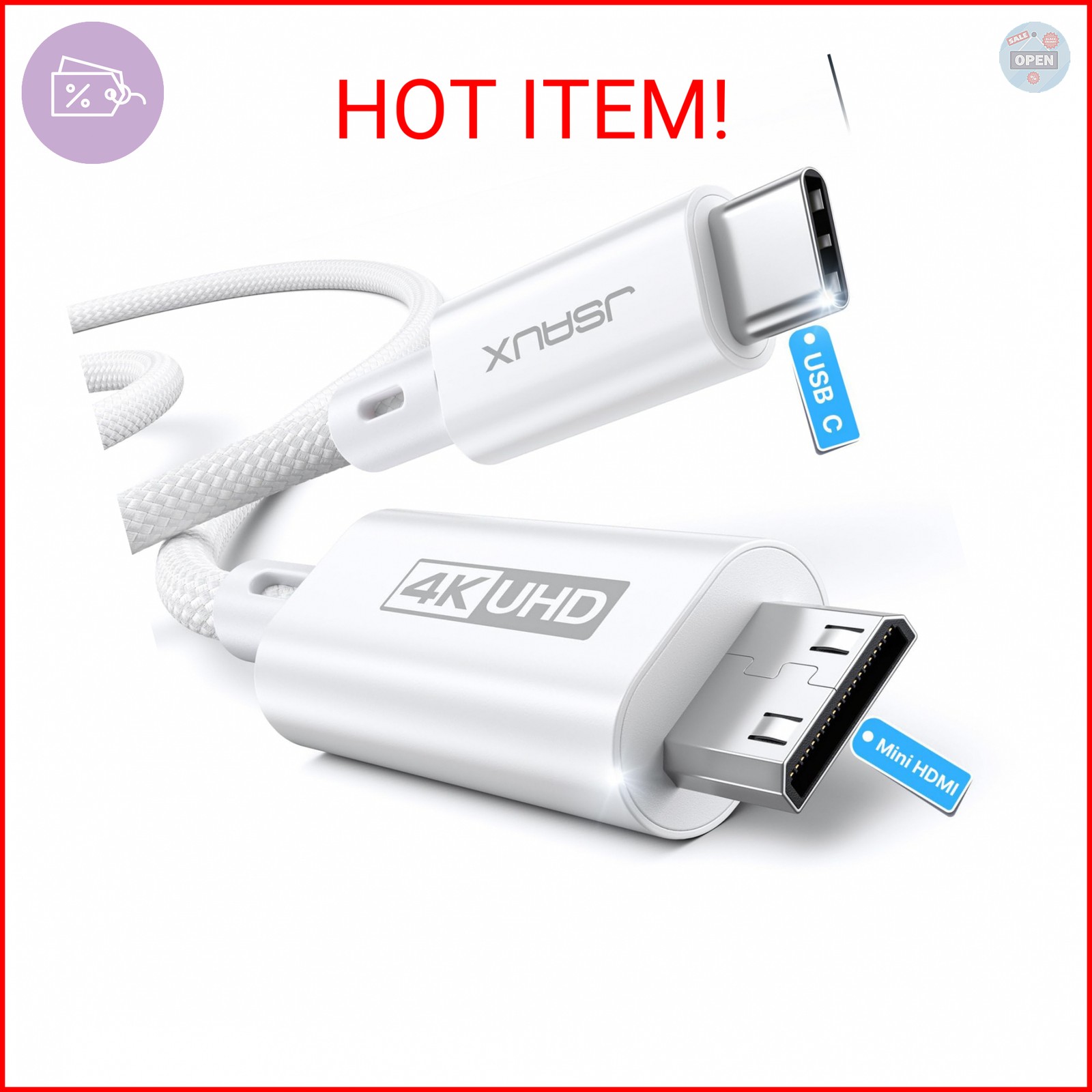 JSAUX USB C to Mini HDMI Cable 3.3FT(NOT HDMI), 4K Type C to Mini HDMI Cord