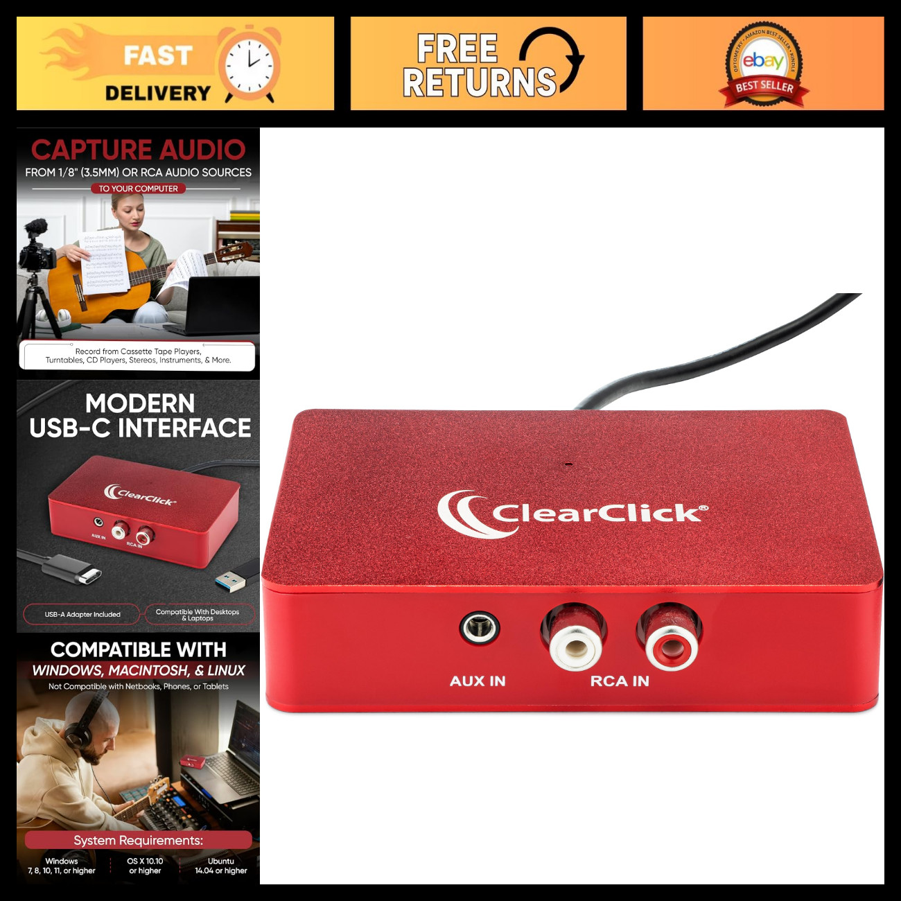Audio Capture & Live Streaming Device - USB 2.0, 3.5mm Aux, RCA, Plug & Play