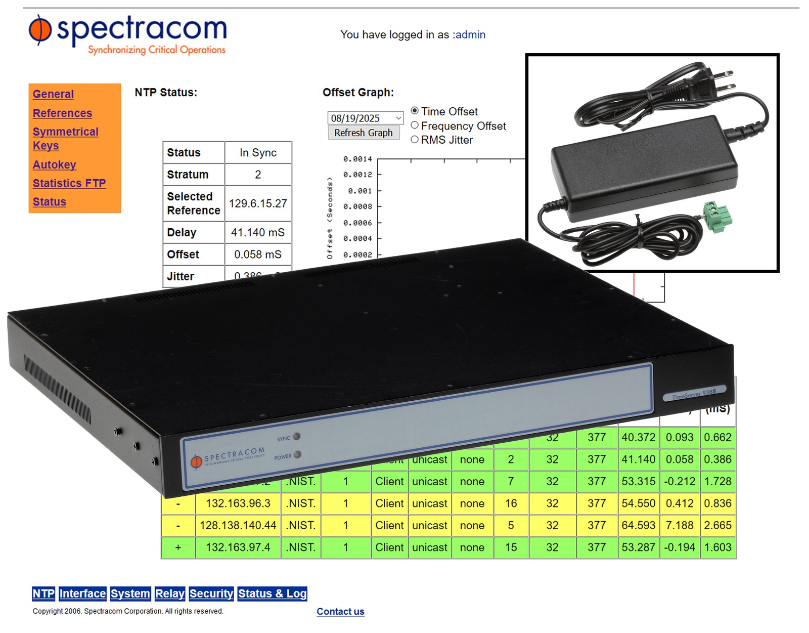 Spectracom 9388 NetClock Timecode NTP Network Time Server Protocol Ethernet IPv6