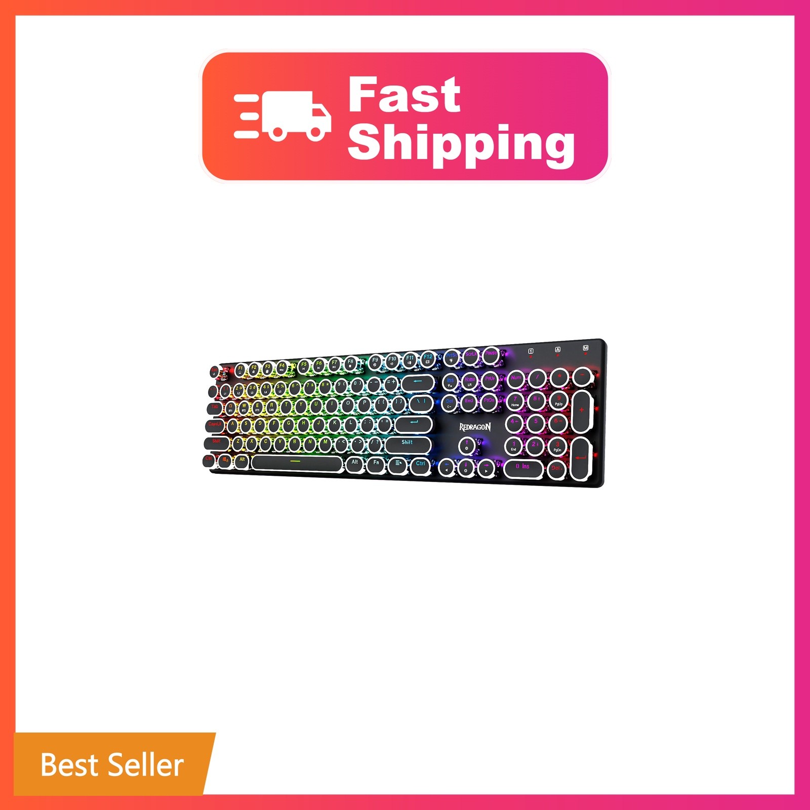 Redragon Wireless Typewriter Style Mechanical Gaming Keyboard, Black | Blueto...