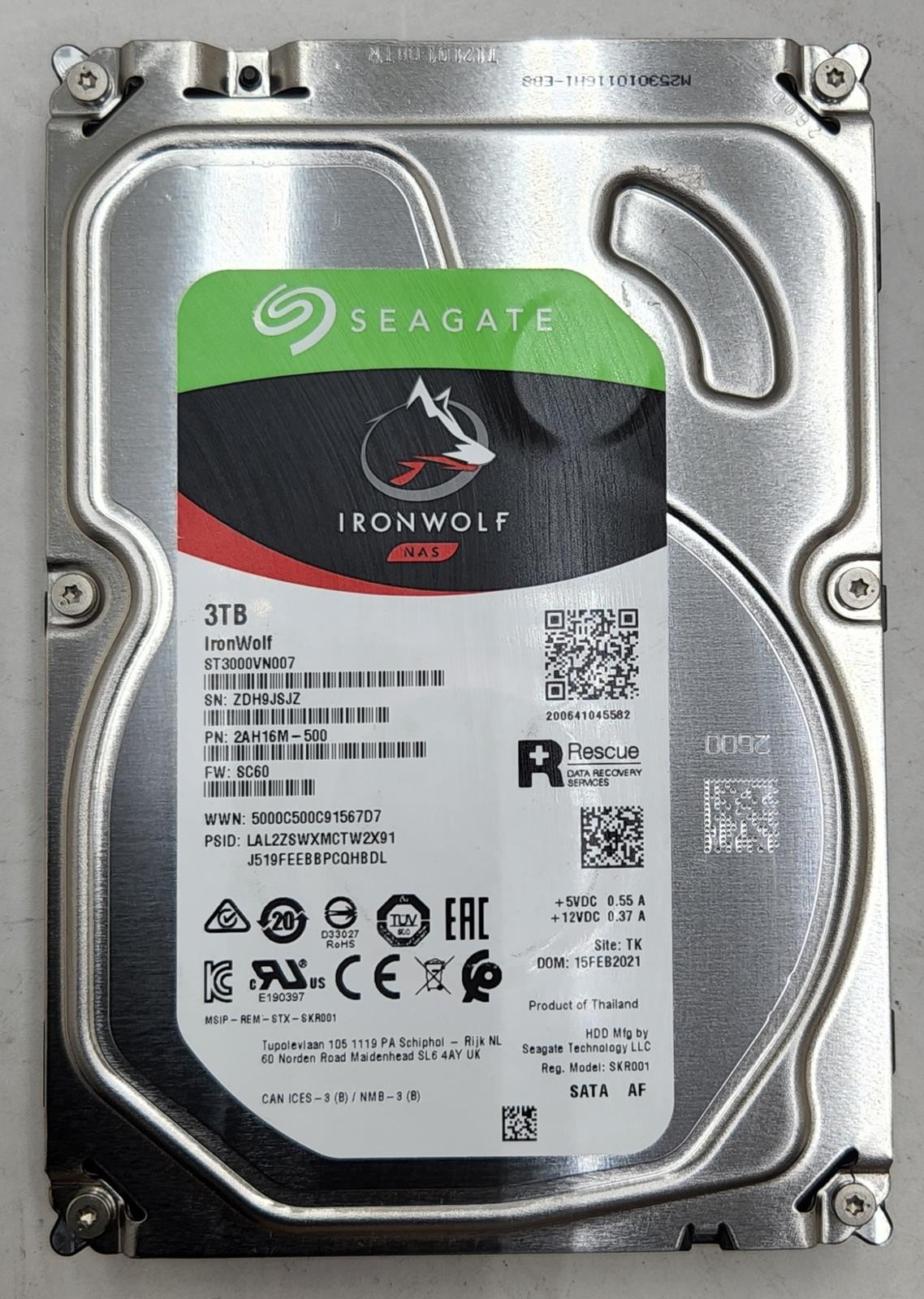 SEAGATE ST3000VN007 3TB 3.5" SATA HDD HARD DRIVE IRONWOLF #193317#