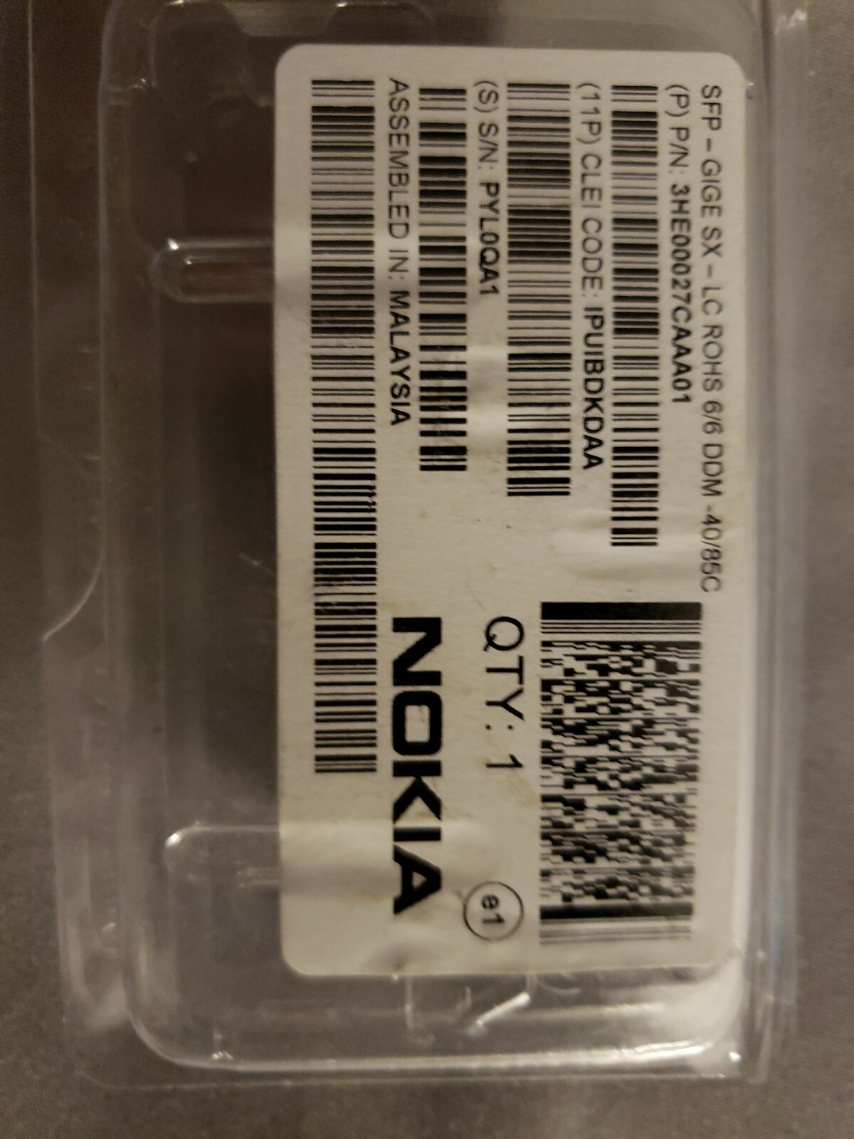 NOKIA SFP-GIGE SX-LC ROHS 6/6 DDM-40/85C 3HE00027CAAA01 TRASCEIVER MODULE. 