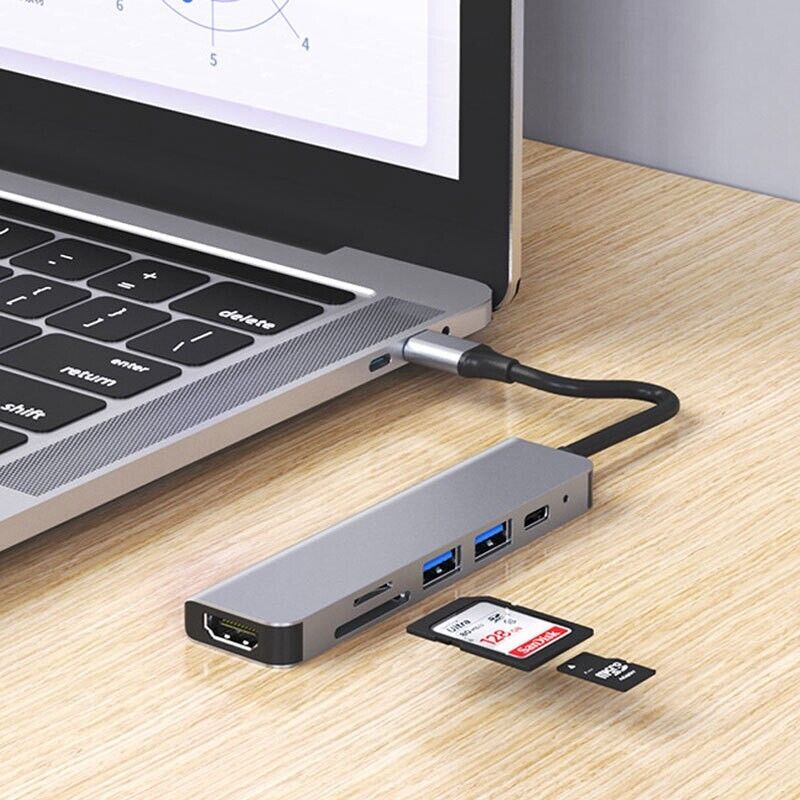 USB-C 6 In 1 Hub Type C To USB Multiport 4K HDMI Adapter For Macbook Pro & Air