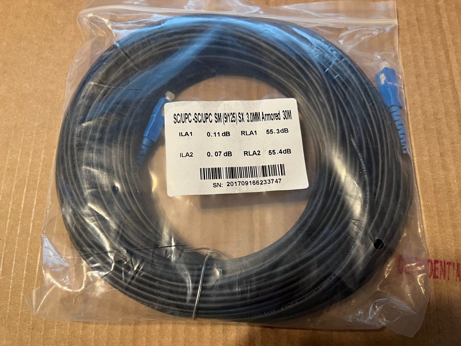 30M Black Armored Cable SC/UPC SM 9/125 SX 3.0MM Fiber Optic Patch Cord