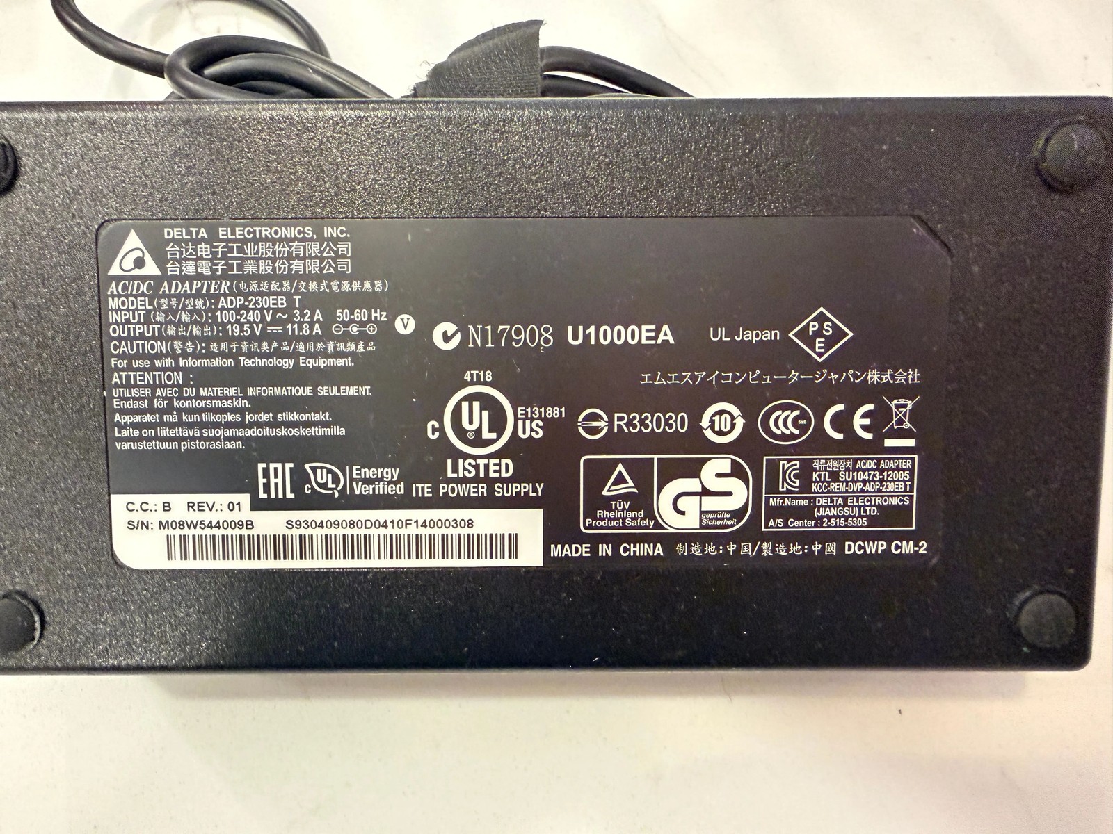 Delta ADP-230EB B 230W Genuine AC DC Adapter Power Supply 19.5V 11.8A