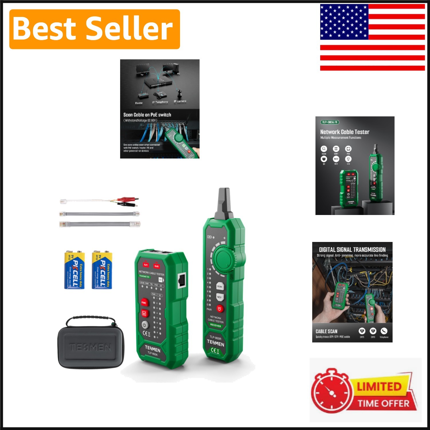 Professional Network Cable Tester - RJ45/RJ11 with Multi-Function and Easy Setup