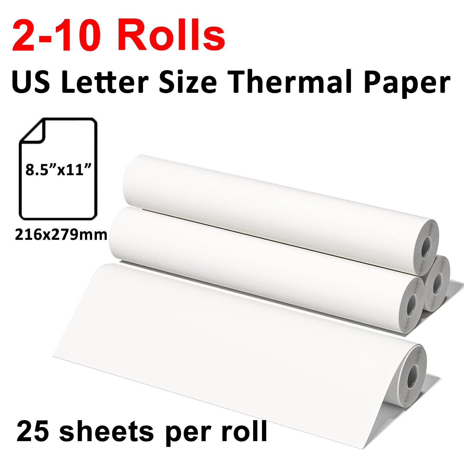 2-10 Rolls Thermal Printer Paper 8.5"x11" US Letter Size Quick-Dry for M08F M832