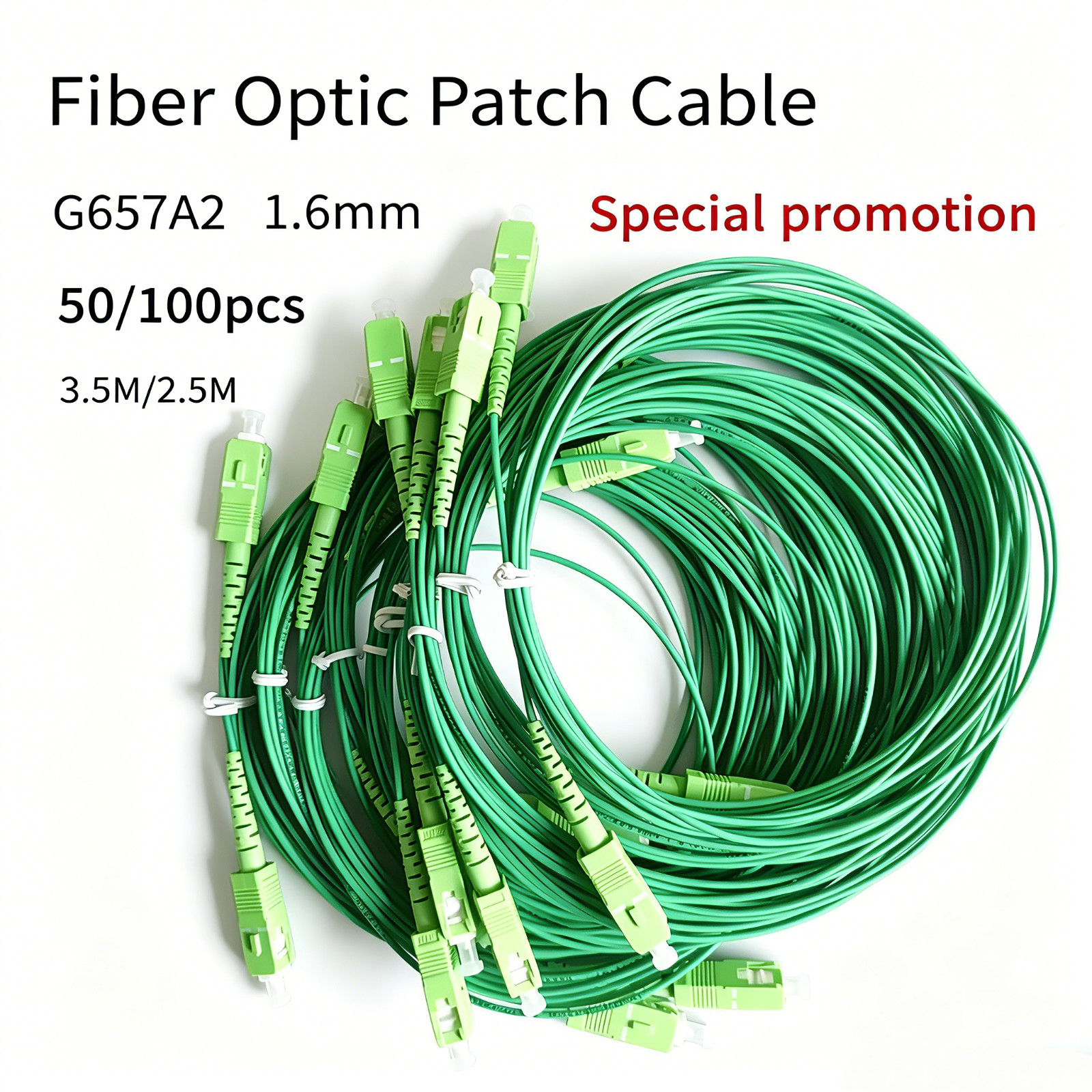 50/100pcs SC/APC-SC/APC 1.6mm G657A2 Indoor FTTH optical fiber cable 3.5M/2.5M