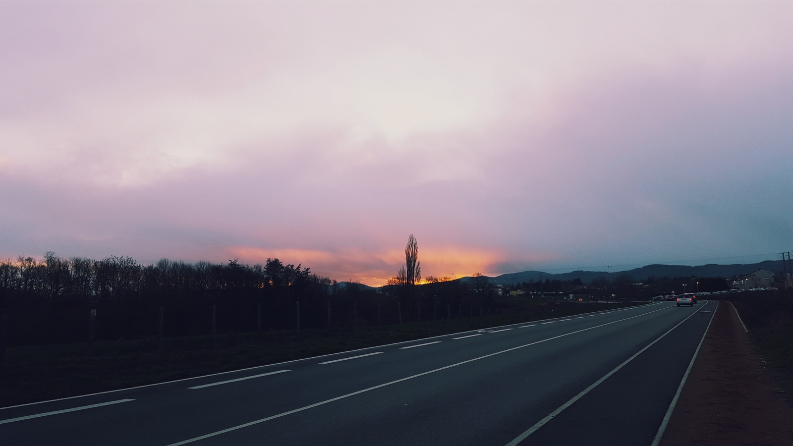 Landscape sunset sky clouds road traffic trees france Custom Gaming Mat Desk
