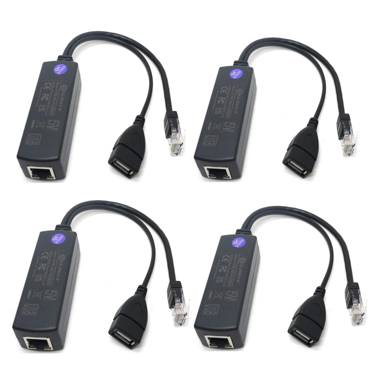 4pcs 48V to 5V 2.4A USB Active PoE Splitter for IP Camera Raspberry Pi 4/3B+ 