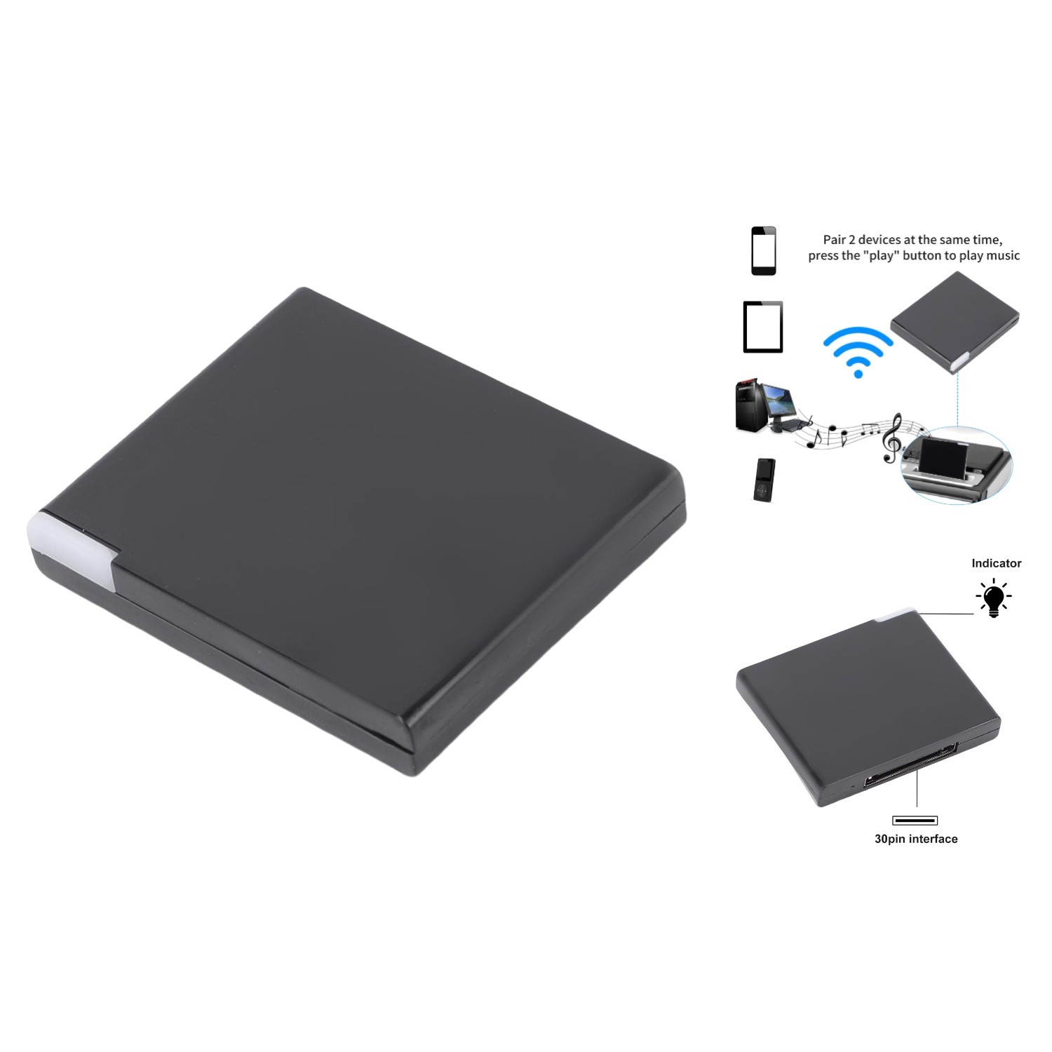 Wireless Music Streaming Adapter for 30-Pin Docks - Enjoy Effortless Sound