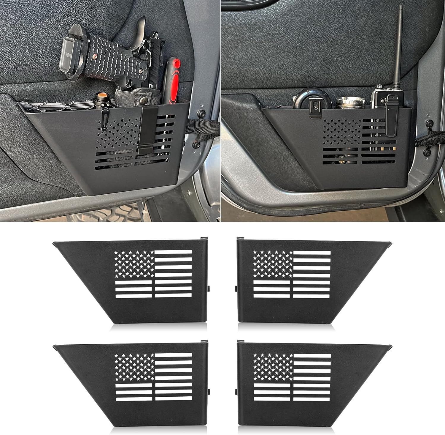 MAIKER 4PCS Metal Front Rear Door Storage Box Compatible with 2007-2018 Jeep Wra