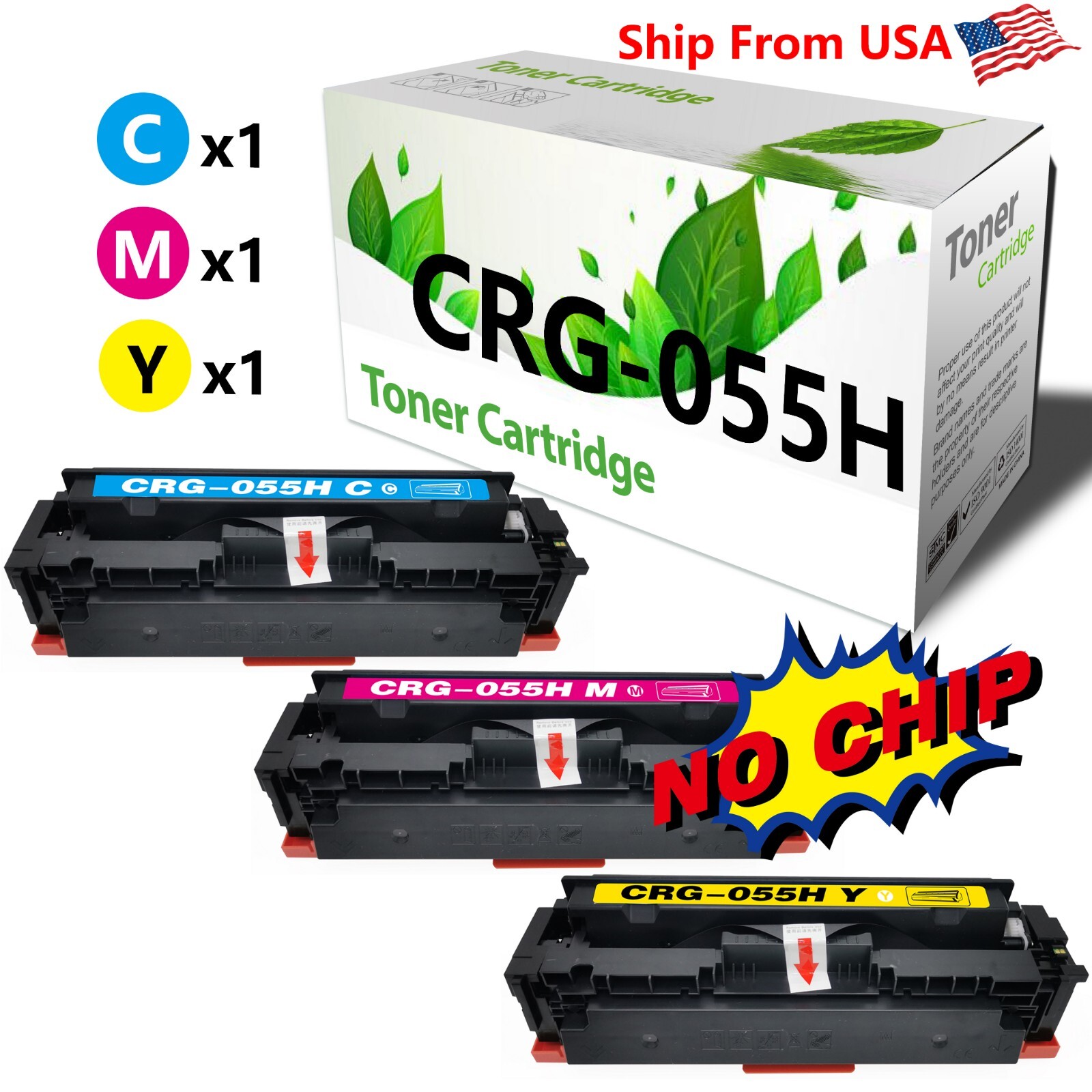 (3Pack,CMY) CRG055H No Chip Color Toner Cartridge MF743Cdw MF744Cdw Printer