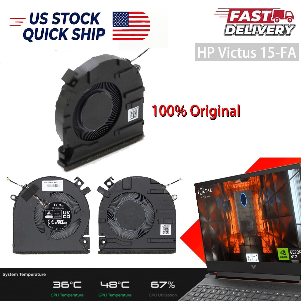 OEM CPU Cooling Fan for HP Victus 15-FA FB TPN-Q278 /Q279 N17903-001 FASTSHIP