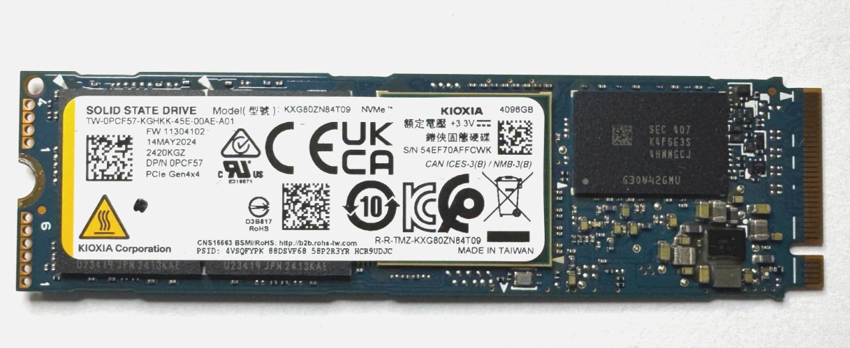 100% Health Kioxia 4TB NVMe M.2 SSD 2280 Form Factor
