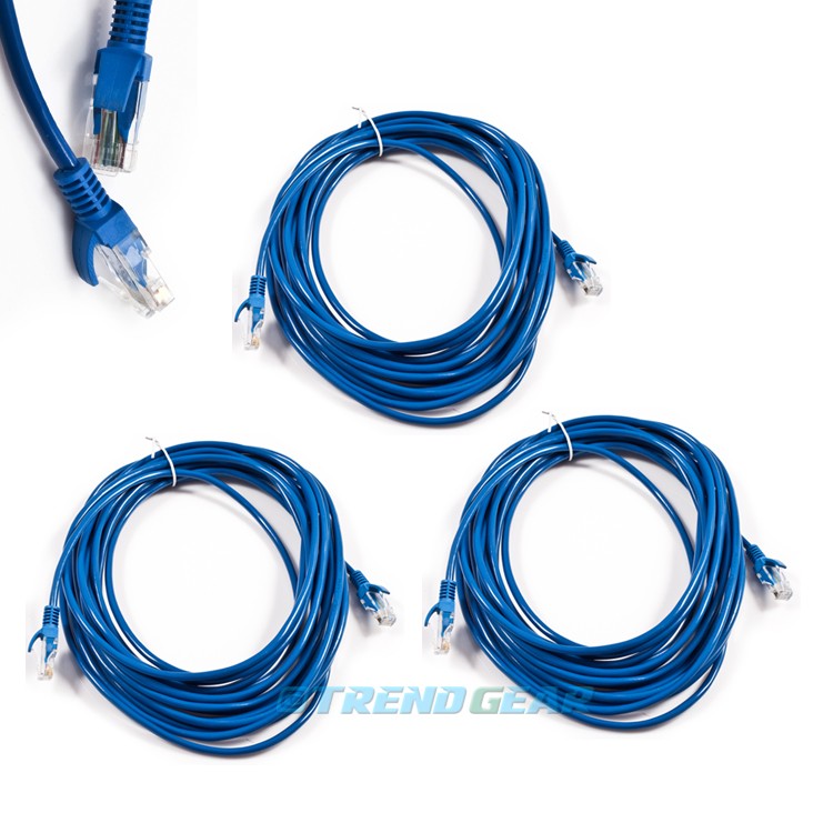 3X 50FT 15M CAT5 CAT5E RJ-45 ETHERNET LAN NETWORK PATCH CABLE BLUE CORD PC MAC