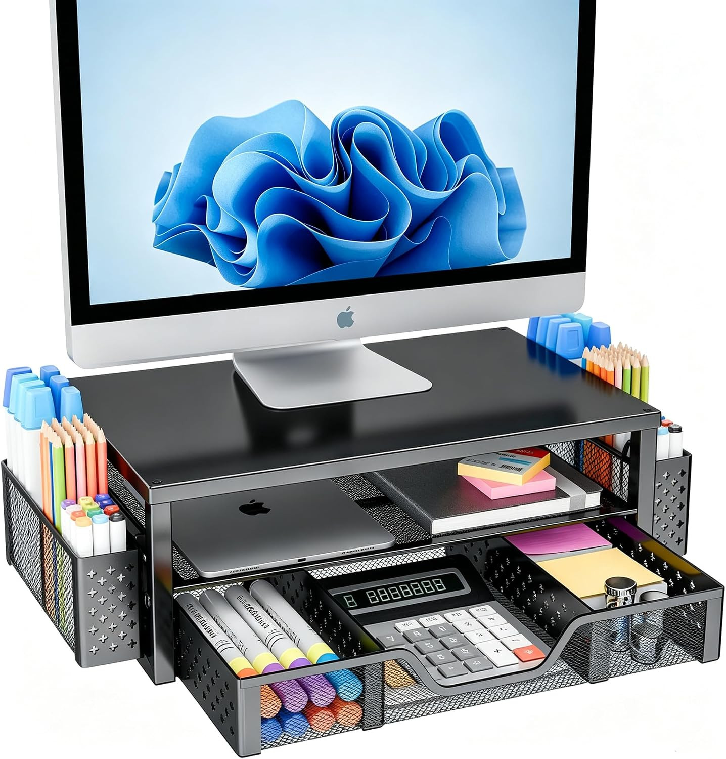 Desk Organizer and Accessories, Monitor Stand Riser, Black