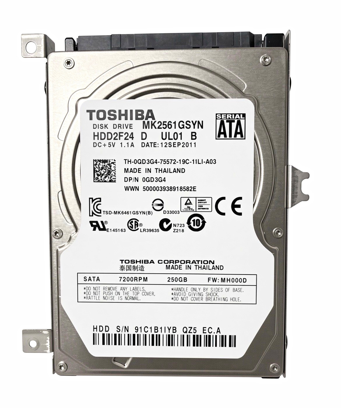 Toshiba MK2561GSYN 250GB 2.5" SATA 7200RPM 16MB Internal Laptop HDD