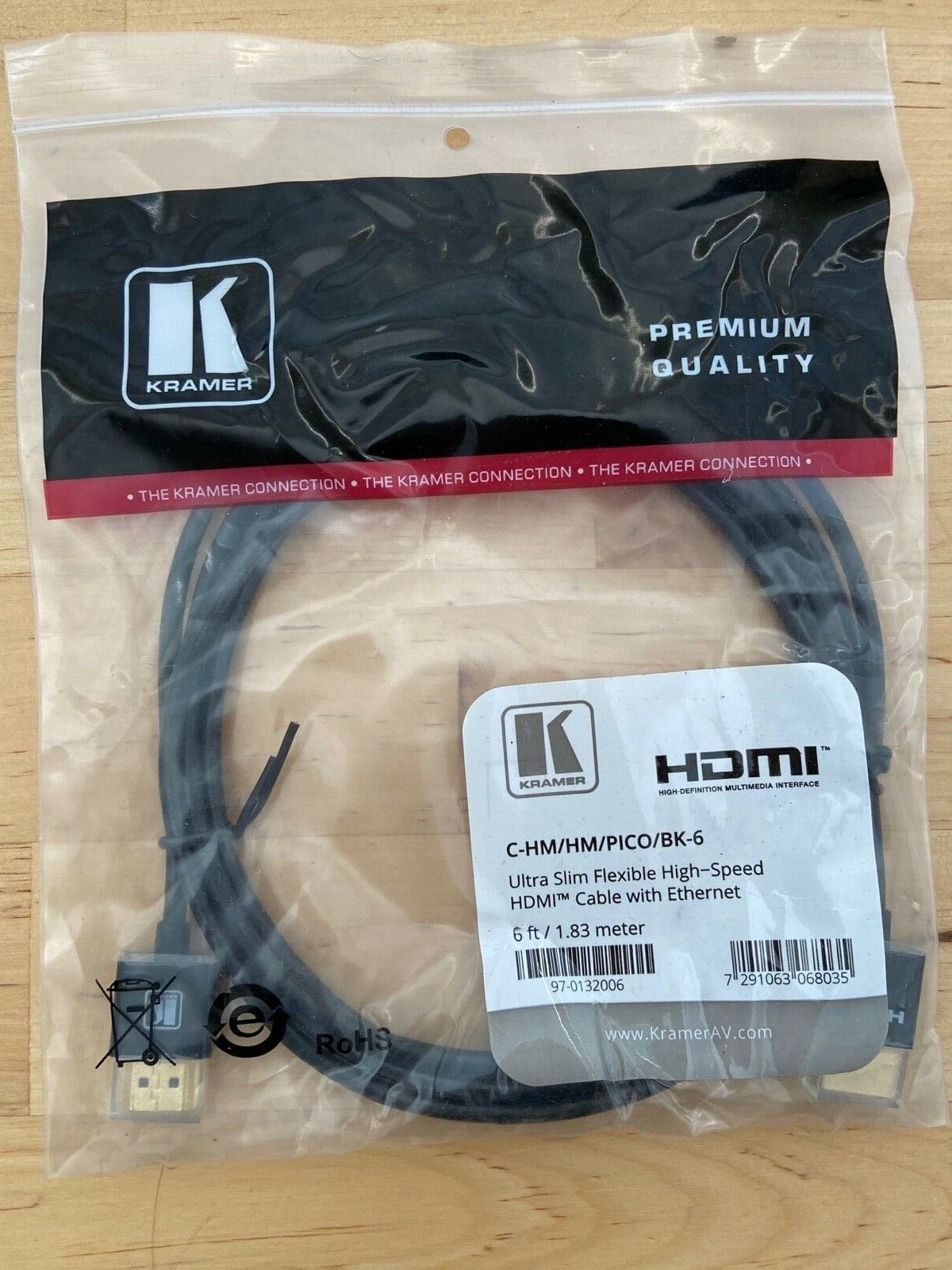 KRAMER 97-0132006 C-HM/HM/PICO/BK-6 HDMI Cable Ultra Slim Flexible w/ Ethernet
