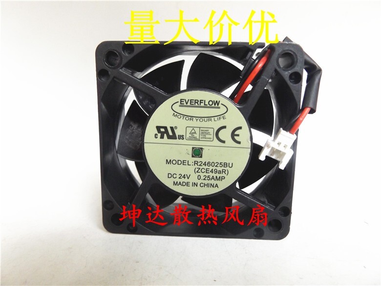 1 PCS EVERFLOW Fan R246025BU DC24V 0.25A 6CM 6025 2 pin cooling fan