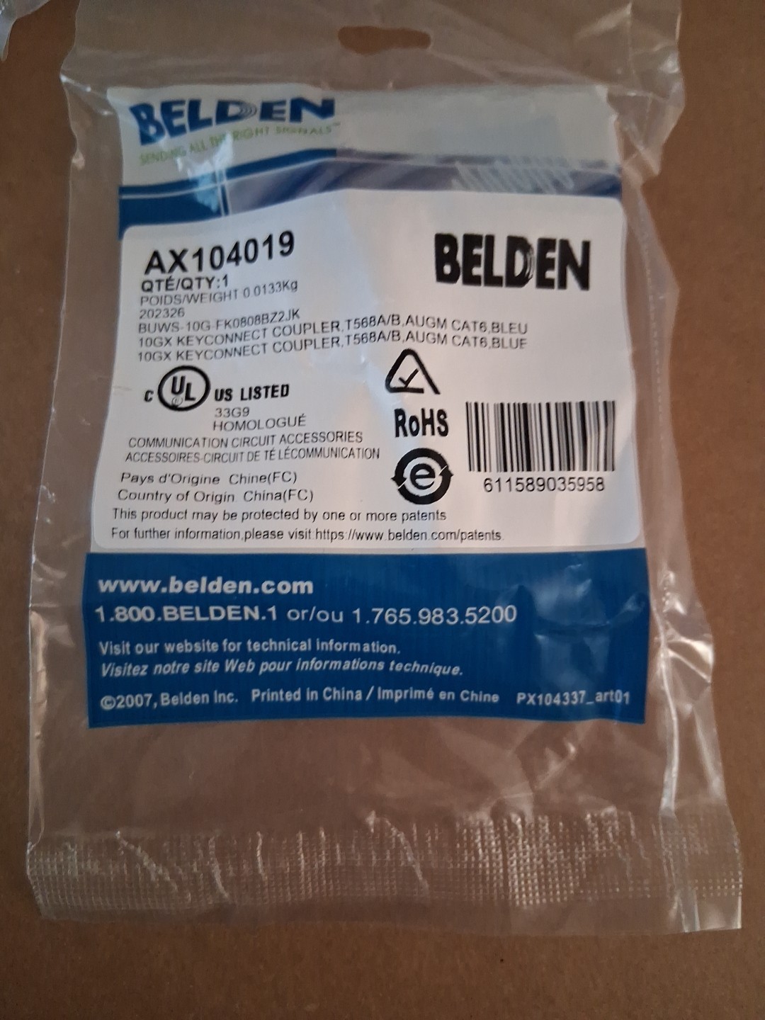 Belden AX104019 Cat 6A 10GX RJ45 (5) Pcs KeyConnect Style Blue Coupler Save $Now