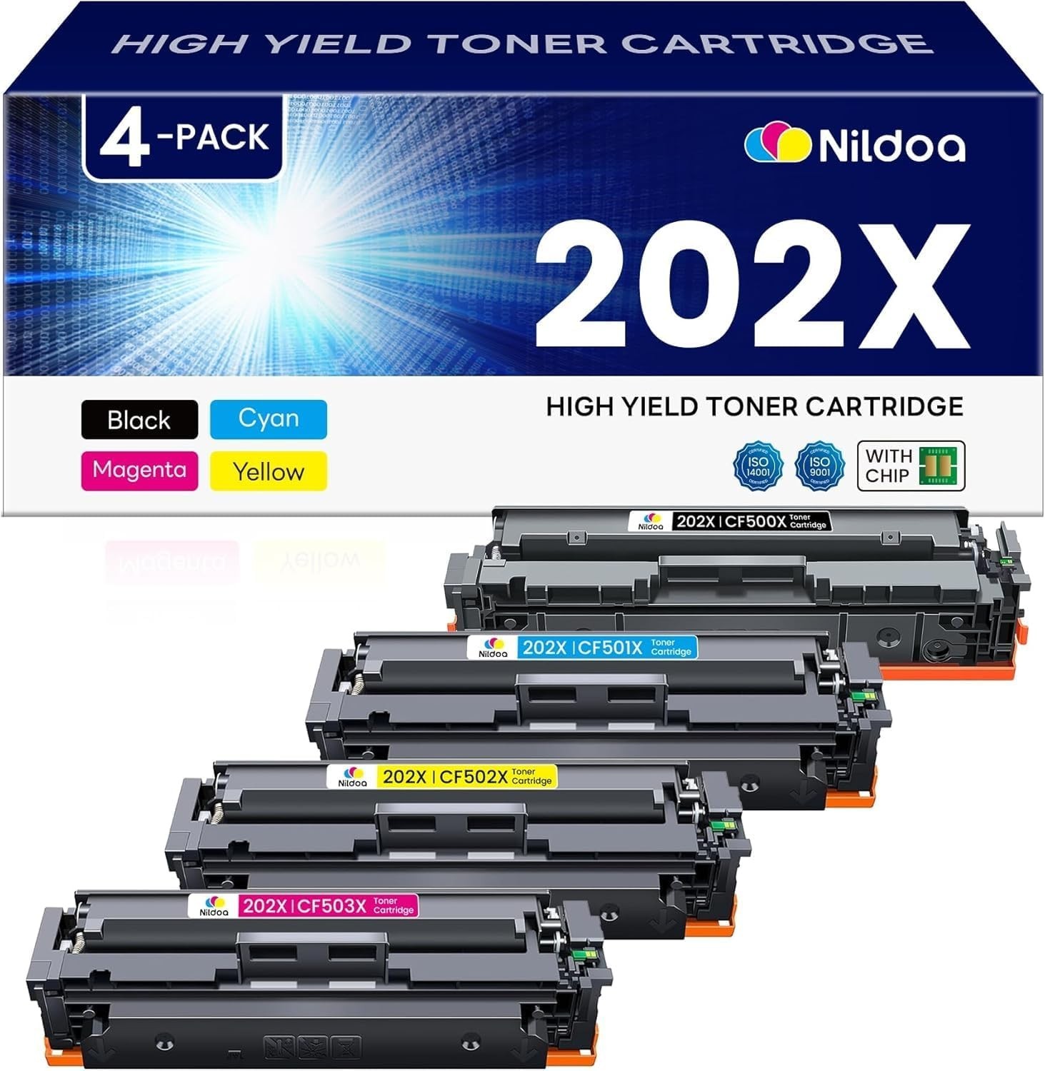 202X Toner Cartridges, 4 Pack, Replacement for HP 202X CF500X - New