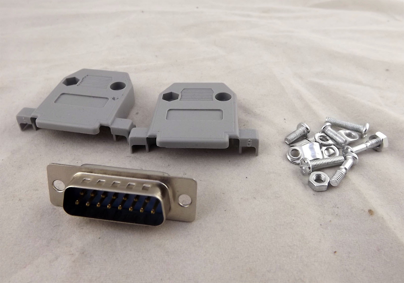 10x DB15 15 Pin 2 Rows Male D-Sub Connector & Gray Plastic Cover Hood Backshell