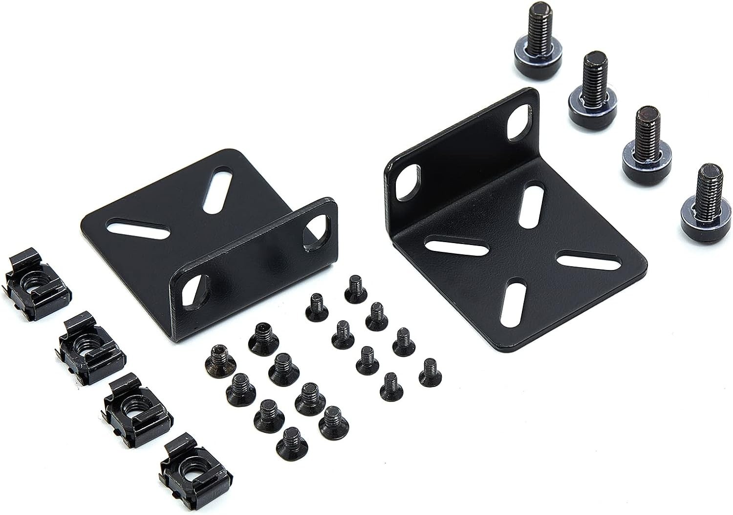 Metal 1U Rack Ears Compatible with Major Brands - Black Powder Coated Finish