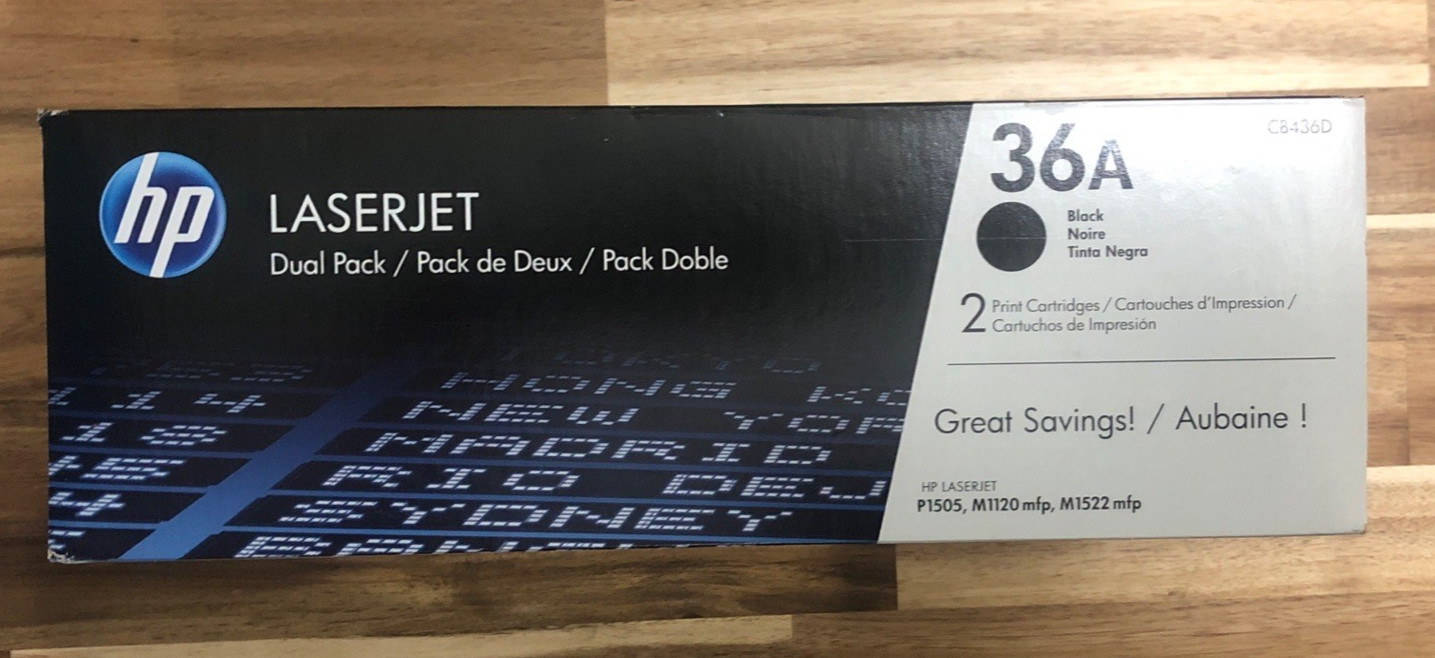 NEW  Two Sealed BOX HP 36A Toner Cartridge - Dual Pack Plastic Removed
