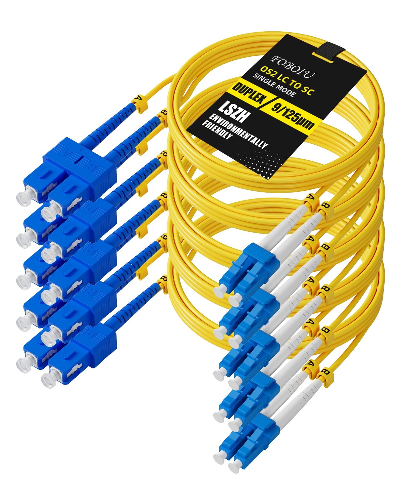 5 Pack OS2 Singlemode LC SC Fiber Patch Cable 3m/10ft, Duplex