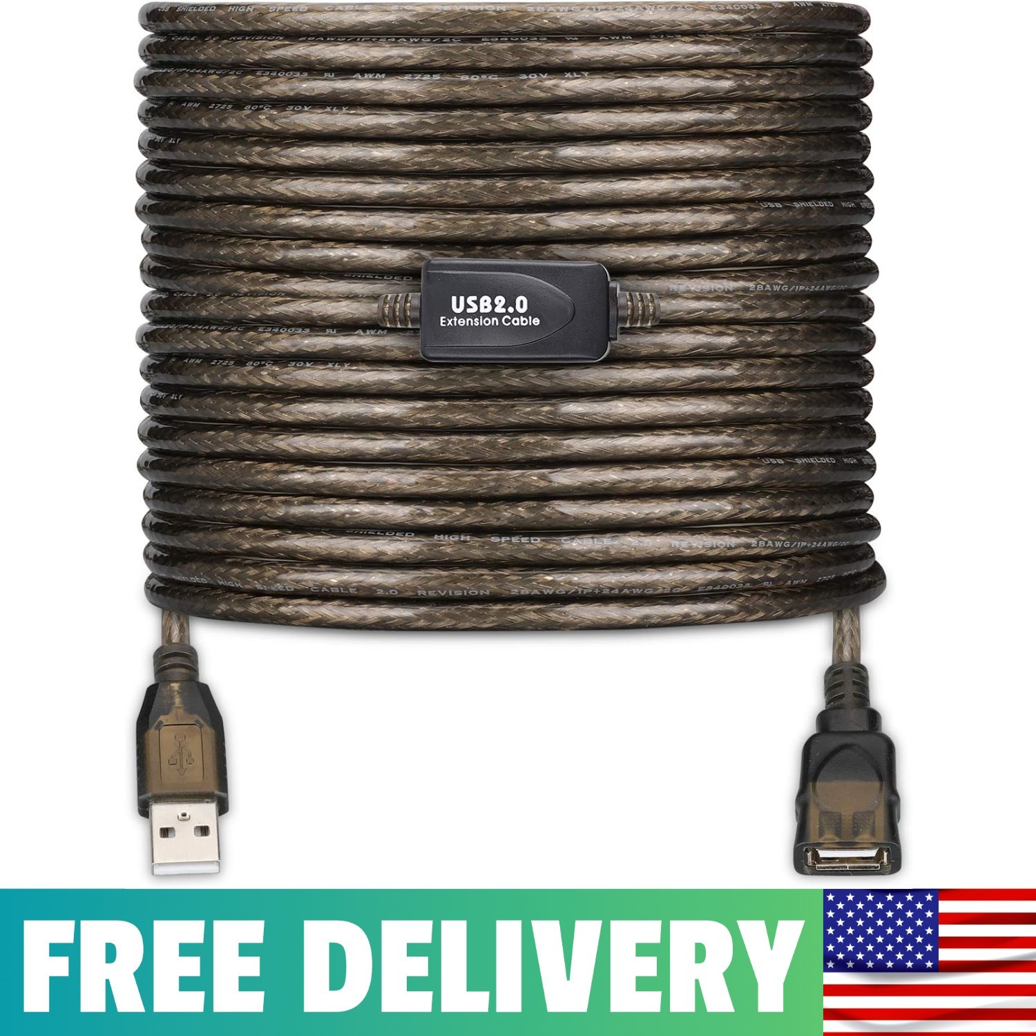 USB 2.0 Type a Male to a Female Active Repeater Extension Cable 50Ft, High Speed