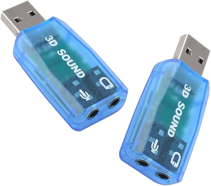2 Pack External 5.1 USB Sound Card Adapter 3D Audio 3.5mm Jack Windows Mac PC