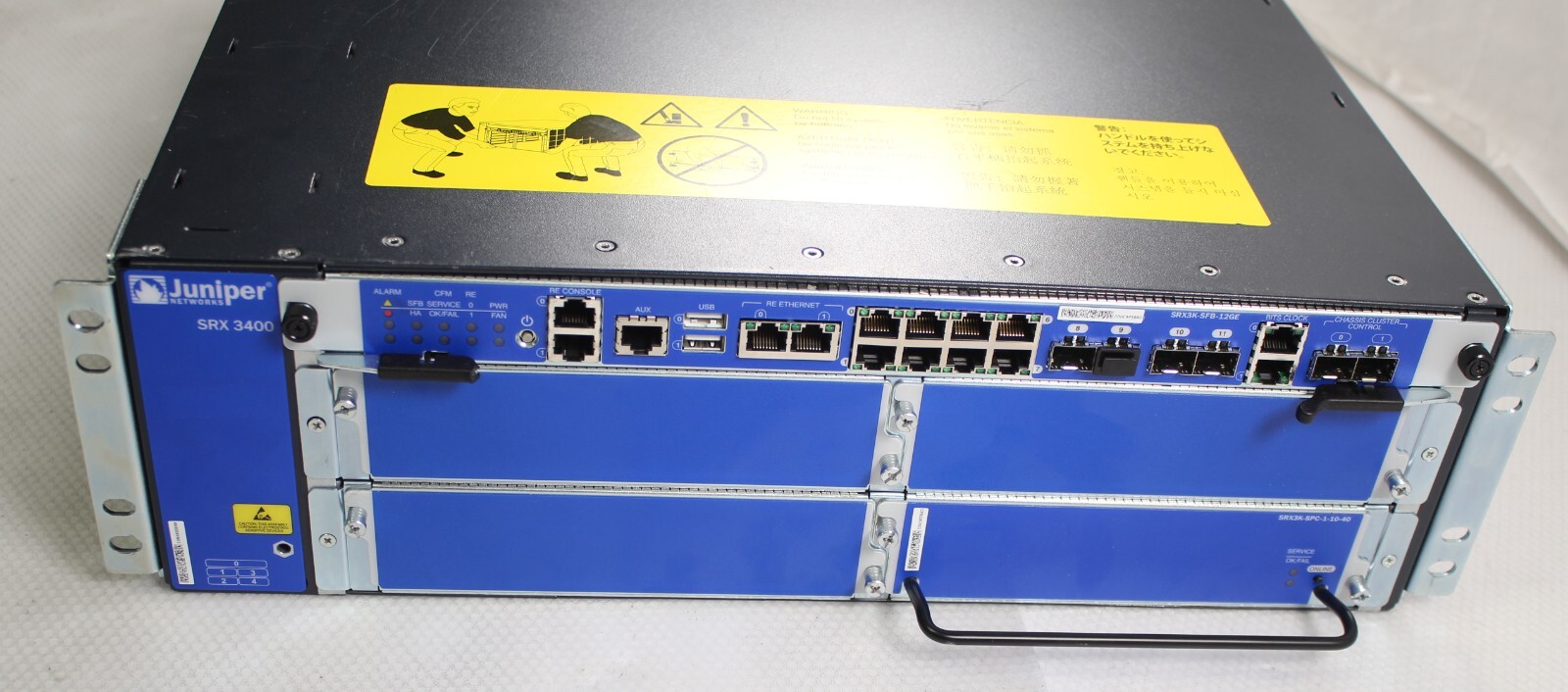 JUNIPER SRX3400BASE-AC Service Gateway w/SRX3K-NPC,SRX3K-RE-12-10,SRX3K-SFB-12GE