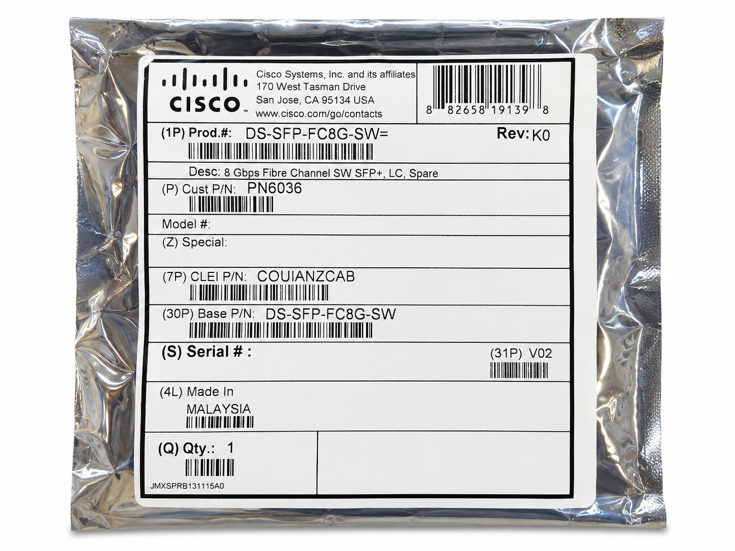Lot of 10 Cisco DS-SFP-FC8G-SW 8Gbps Fibre Channel SFP+ SW LC Transceivers NEW